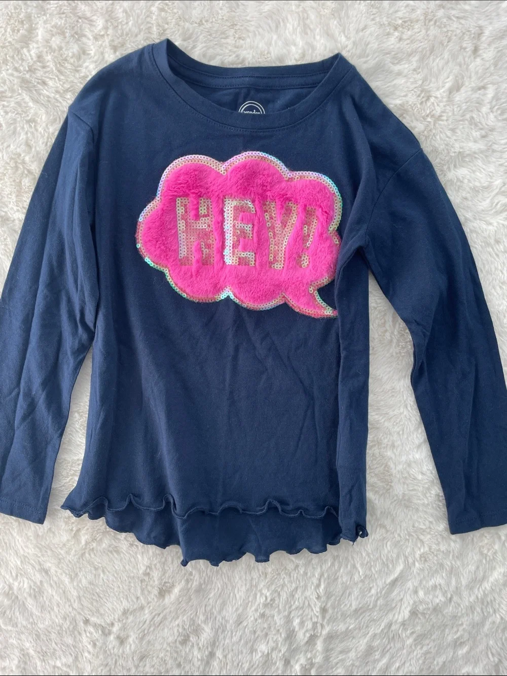 SALE! Wonder Nation Kids Navy Long-Sleeve Tee with Pink 'HEY!' Size XS 4/5